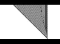 An elementary monodimensional binary cellular automaton -110- with 1 white starting point -bottom right- 