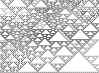 An elementary monodimensional binary cellular automaton -90- with 49 white starting points -on the bottom line- 