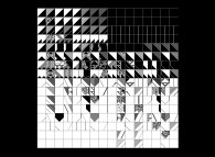 256 elementary monodimensional binary cellular automata with 1 white starting point (bottom left is the automata number 0 when top right is the number 255)