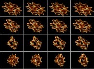 Rotation about the Y (vertical)axis of a tridimensional representation of a quadridimensional Calabi-Yau manifold that can also be viewed as a set of 4x3 stereograms 