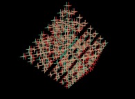 Anaglyph -blue=right, red=left- of a tridimensional fractal cross -iteration 4- 