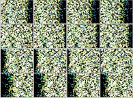 Visualization by means of a set of 4x3 stereograms of the density iso-surfaces (density=0.42)during a tridimensional diffusion process of 128312 particles 