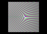 Tridimensional display of the Gamma function inside [-20.0,+20.0]x[-20.0,+20.0] (bird's-eye view)