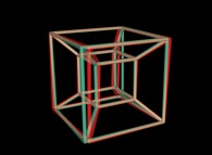 Anaglyph -blue=right, red=left- of an hypercube 