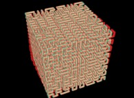 Anaglyph -blue=right, red=left- of the tridimensional Hilbert Curve -iteration 4- 