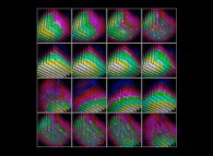 Tridimensional display of the dynamics of a linear superposition of 6 eigenstates of the Hydrogen atom (tridimensional computation)