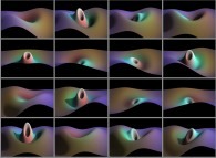 Tridimensional display of the dynamics of a linear superposition of 6 eigenstates of the Hydrogen atom (bidimensional computation)