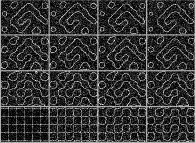 The bidimensional Ising Model with 2-state spins, temperature=0.2 and regular initial conditions (a chessboard)-display of tilting sites only- 