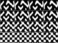 The bidimensional Ising Model with 2-state spins, temperature=0.2, a non-isotropic kernel and regular initial conditions (a chessboard)