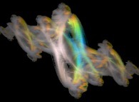 Integration of 128 tridimensional cross-sections of a quaternionic Julia set computed along its fourth axis