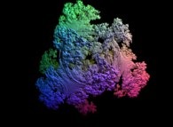 A pseudo-quaternionic Julia set ('MandelBulb' like: a 'JuliaBulb')computed with A=(-0.58...,+0.63...,0,0) -tridimensional cross-section- 