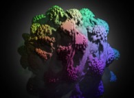 A foggy pseudo-octonionic Julia set ('MandelBulb' like: a 'JuliaBulb')computed with A=(-0.58...,+0.63...,0,0,0,0,0,0) -tridimensional cross-section- 