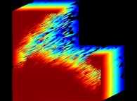 Forward tridimensional integration of the wavelet filtering of a bidimensional fractal field with cross-section 