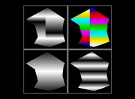 The same bidimensional scalar field displayed with 4 different color palettes 