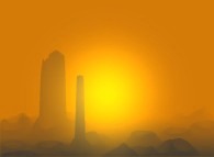 Monument Valley with craters at sunrise 