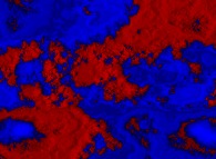 Multifractal mountains (bird's-eye view)-with an illusion of depth (the red seems to be in the foreground and the blue in the background)- 