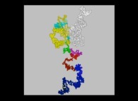 Visualisation de 'pi' avec 128.508 'décimales' -base 6- comme une marche aléatoire tridimensionnelle 'absolue' 