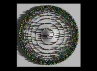 Visualisation tridimensionnelle -vue d-avion- d'une spirale d'Archimède montrant 'pi' avec 2000 décimales -base 10- 