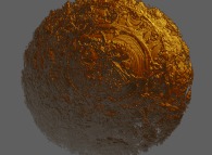 Artistic view of a pseudo-quaternionic Julia set ('MandelBulb' like: a 'JuliaBulb')computed with A=(-0.58...,+0.63...,0,0) -tridimensional cross-section- 