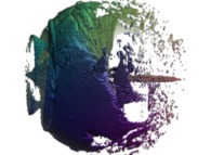 A pseudo-quaternionic Julia set ('MandelBulb' like: a 'JuliaBulb')computed with A=(-0.58...,+0.63...,0,0) -tridimensional cross-section- 