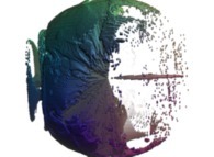 A pseudo-quaternionic Julia set ('MandelBulb' like: a 'JuliaBulb')computed with A=(-0.58...,+0.63...,0,0) -tridimensional cross-section- 