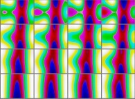 The set of bidimensional fields defining the 'X' coordinate of an interpolation between the Möbius strip and the Klein bottle 