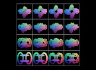 An interpolation between four interlaced torus and the quadruple Jeener bottle defined by means of three sets of bidimensional fields 