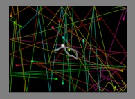 Bidimensional rectangular billiard with 16 random particles, with collisions and display of their gravity center -white particle- 