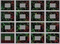 Bidimensional rectangular billiard with a central obstacle and an initial flow of rotating particles 