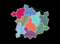 The level-1 cluster made of 9 'Spectre' tiles with display of all the key-points making quadrilaterals (8 red small and a green big one)