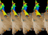 Autostéréogramme en vraies couleurs d'un ensemble de Julia dans le corps des quaternions -section tridimensionnelle- 