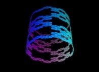Mapping on a cylinder of a finite subset of a periodical tiling of the plane using 4 von Koch-like snowflakes -iteration 3- 