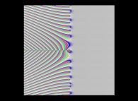 Visualisation tridimensionnelle de la fonction Zêta de Riemann dans [-50.0,+50.0]x[-50.0,+50.0] (vue aérienne)