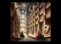 The Library of Babel in the style of Sandro Botticelli -Courtesy of 'www.bing.com'- 