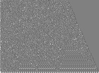 An elementary monodimensional binary cellular automaton -86- with random white starting points -on the bottom line- 