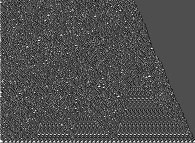 An elementary monodimensional binary cellular automaton -86- with random white starting points -on the bottom line- 