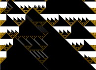 The alternative use of two elementary monodimensional binary cellular automata -168,165- with 1 white starting point -bottom middle- 