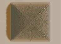 Tridimensional display of the evolution of a bidimensional binary cellular automaton with 1 white starting central point 