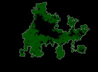 Bidimensional brownian motion -dark green- and its 'external border' -white- 