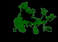 Tridimensional brownian motion -dark green- and the 'external border' of its bidimensional projection -white- 