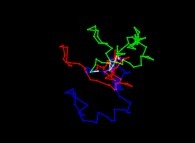 Bidimensional brownian motion with three different distribution laws regarding the radial coordinate -60 points starting from the white point at the picture center- 