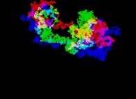 Bidimensional brownian motion with the same distribution law and three different random seeds regarding the radial coordinate -50000 points starting from the white point at the picture center- 