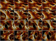 Rotation about the Y (vertical)axis of a tridimensional representation of a quadridimensional Calabi-Yau manifold that can also be viewed as a set of 4x3 stereograms -close-up- 