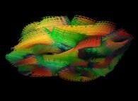 Tridimensional representation of an hexadecadimensional Calabi-Yau manifold with pseudo-random projection 