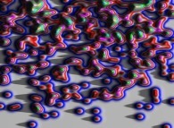 Tridimensional display (bird's-eye view)of the density of particles during a bidimensional diffusion process 