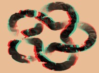 Anaglyph -blue=right, red=left- of a fractal 5-foil torus knot 
