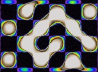 Time-integration with transparencies of the bidimensional Ising Model with 2-state spins, temperature=0.2 and regular initial conditions (a chessboard)