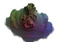 A pseudo-quaternionic Julia set ('MandelBulb' like: a 'JuliaBulb')computed with A=(-0.393069,0.197729,0,0) -tridimensional cross-section- 