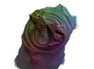 A pseudo-quaternionic Julia set ('MandelBulb' like: a 'JuliaBulb')computed with A=(0.229292,-0.444326,0,0) -tridimensional cross-section- 