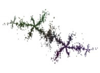 A pseudo-quaternionic Julia set ('MandelBulb' like: a 'JuliaBulb')computed with A=(-0.58...,+0.63...,0,0) with 30 iterations -tridimensional cross-section- 